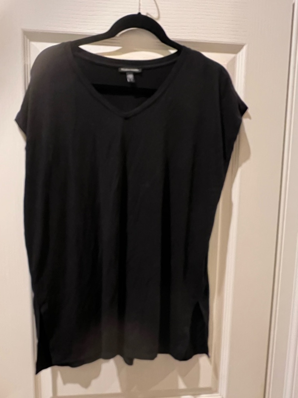 Eileen Fisher v neck silky black top